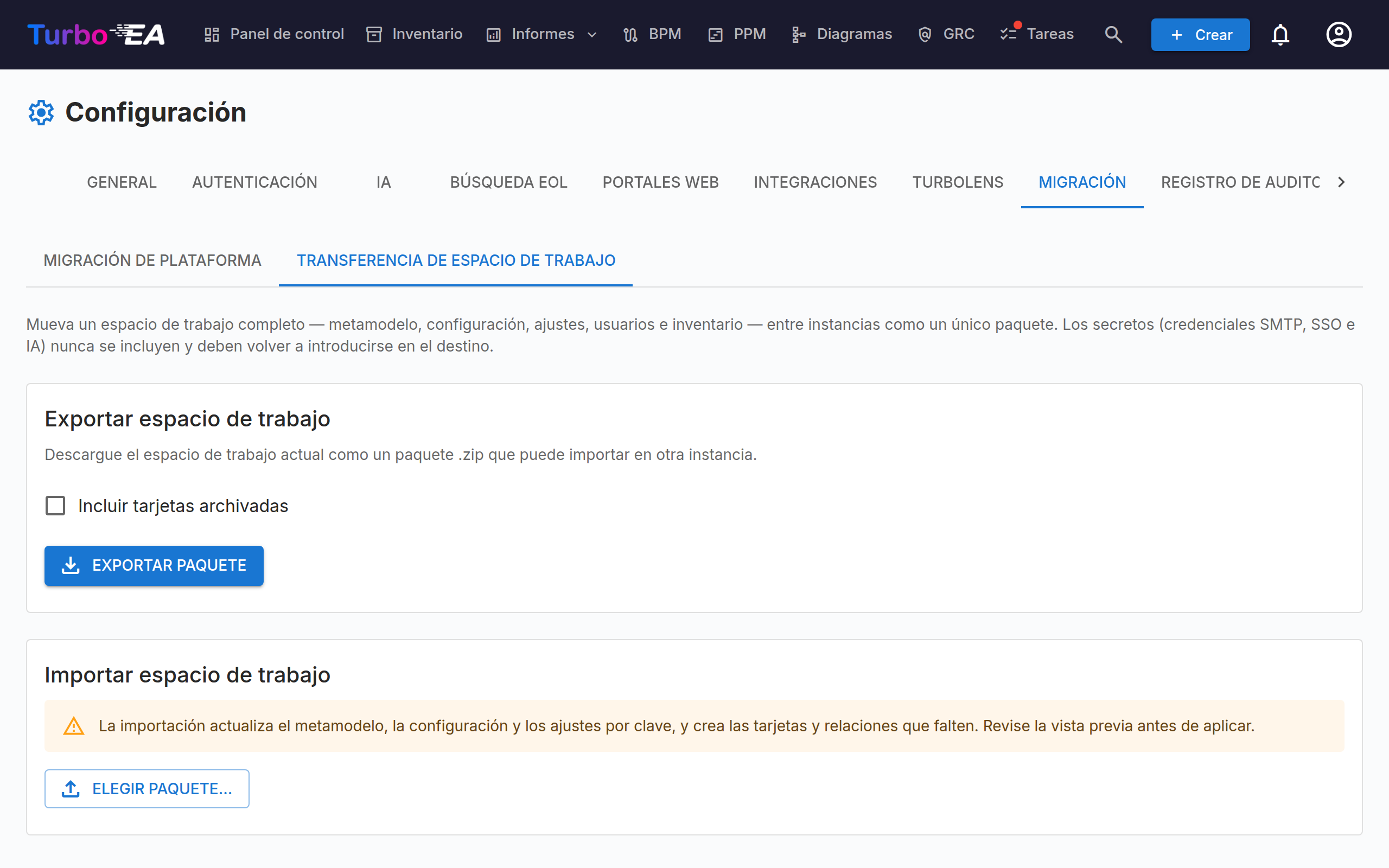 Transferencia de workspace