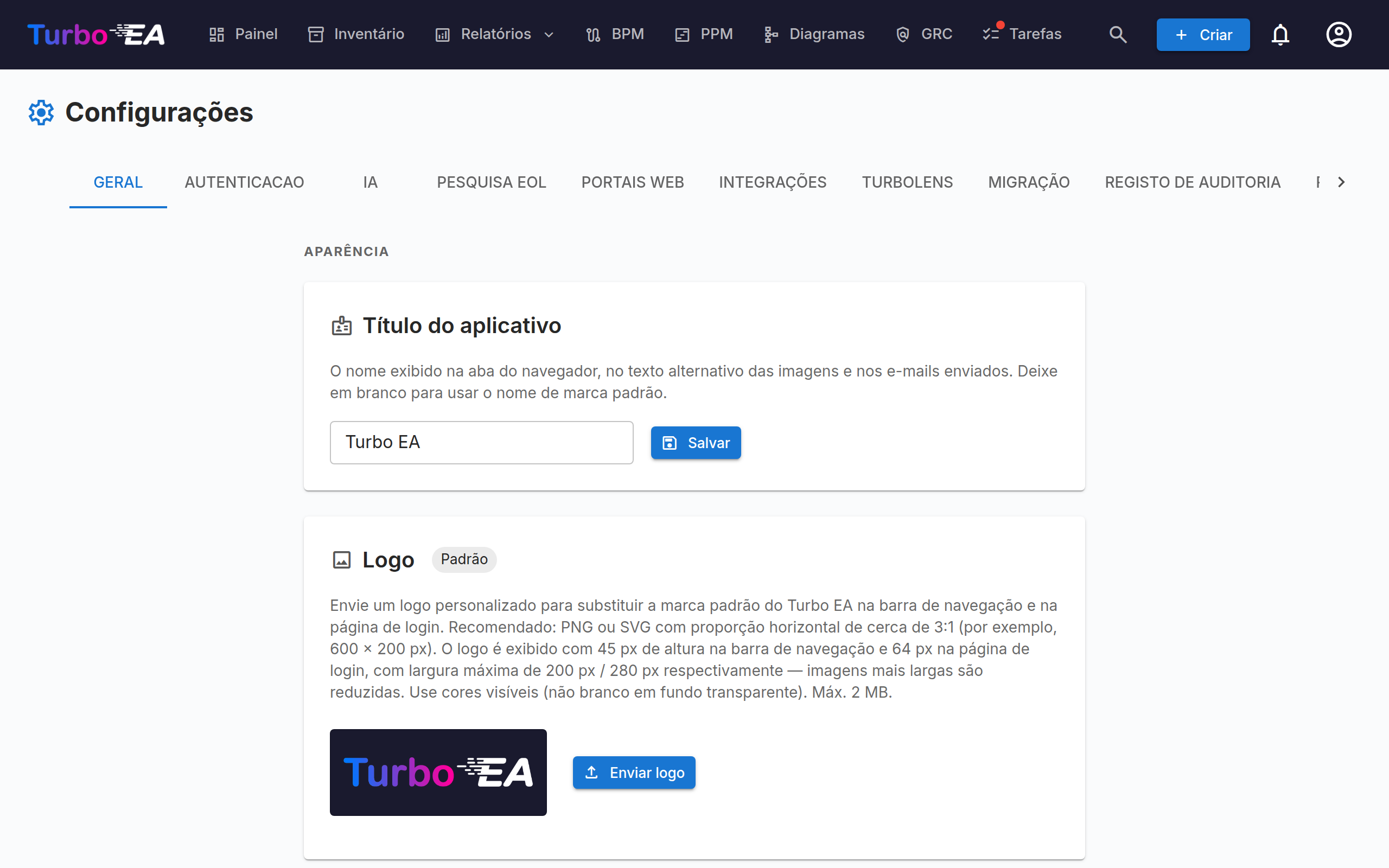 Configurações gerais